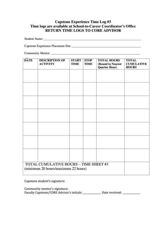 Experience Time Log Template Printable pdf