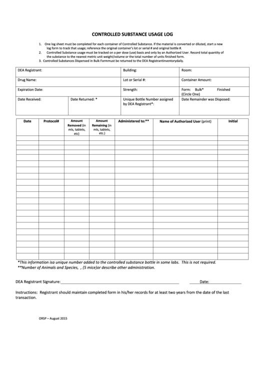 Free Printable Controlled Substance Log - Customize and Print