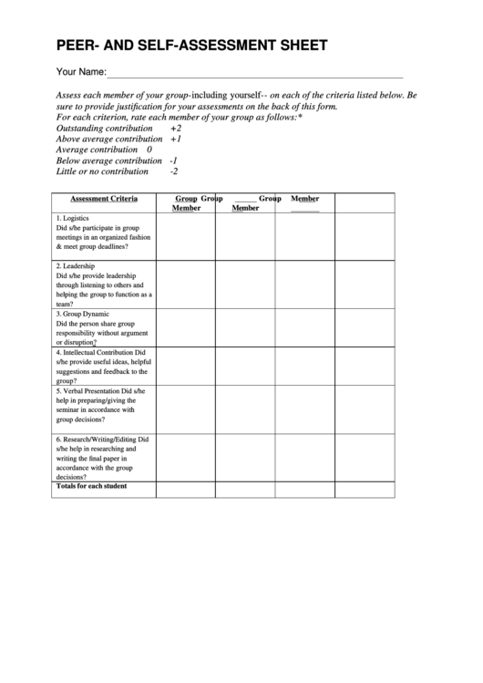 Peer- And Self-assessment Sheet