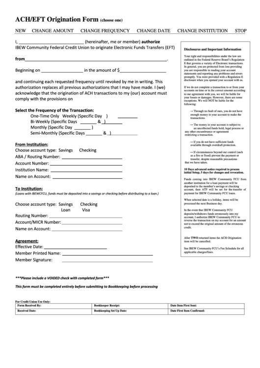 Ach/eft Origination Form Printable pdf