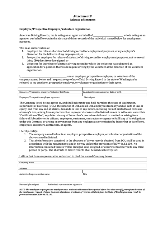 Release Of Interest Form Printable pdf