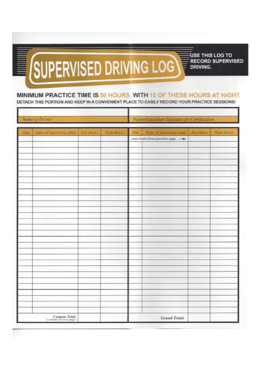 50 Hour Driving Log Printable pdf