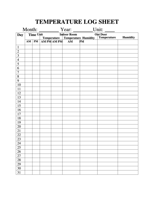 General Temperature Log Sheet Printable pdf