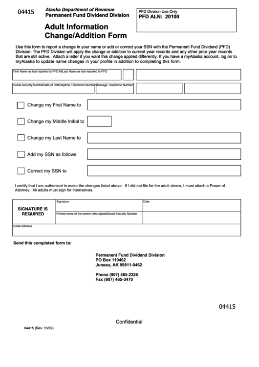 Form 04415 - Adult Information Change/addition Form Printable pdf