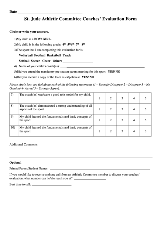 Top 7 Coaching Evaluation Form Templates free to download in PDF format