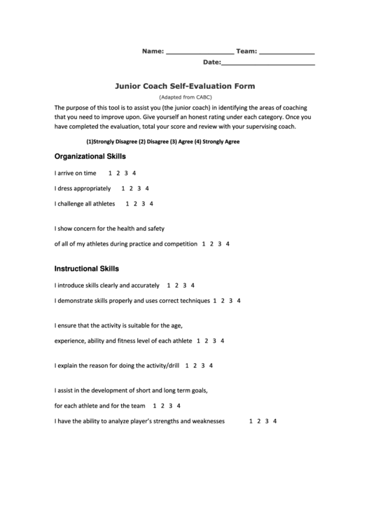 Junior Coach Self-evaluation Form