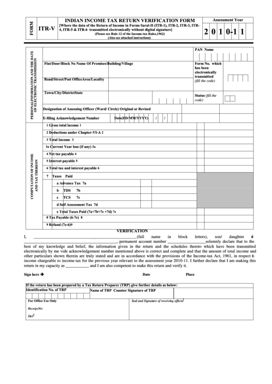 Indian Income Tax Return Verification Form