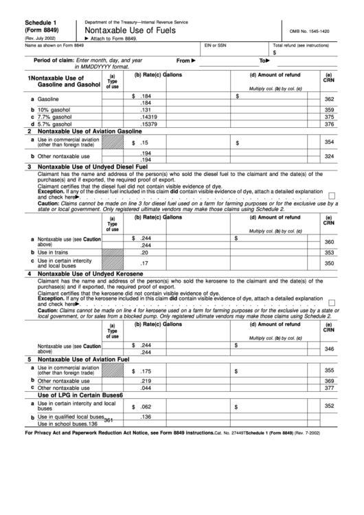 Schedule 1 Form 8849 Nontaxable Use Of Fuels Printable Pdf Download