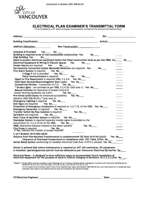 Fillable Electrical Plan Examiner'S Transmittal Form printable pdf download