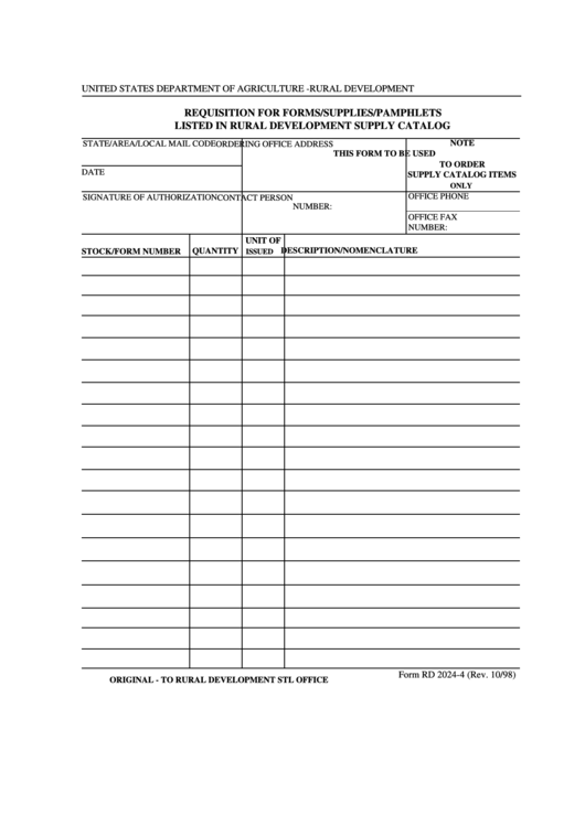 Form Rd 2024-4 - Requisition For Forms/supplies/pamphlets Listed In Rural Development Supply Catalog