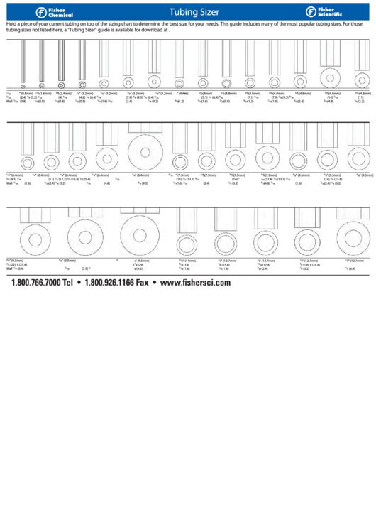 Tubing Sizer Chart - Fisher Chemical Printable pdf