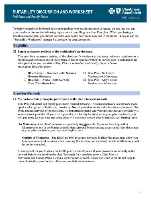 Suitability Discussion And Worksheet - Minnesota Printable pdf