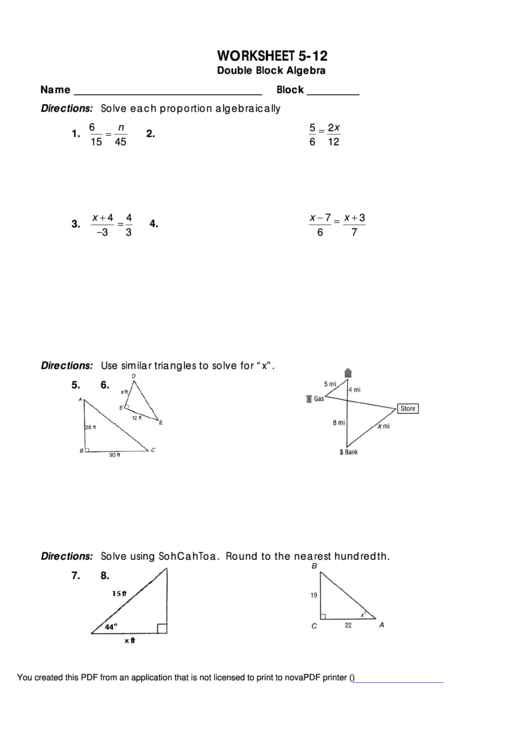 Double Block Algebra Printable pdf