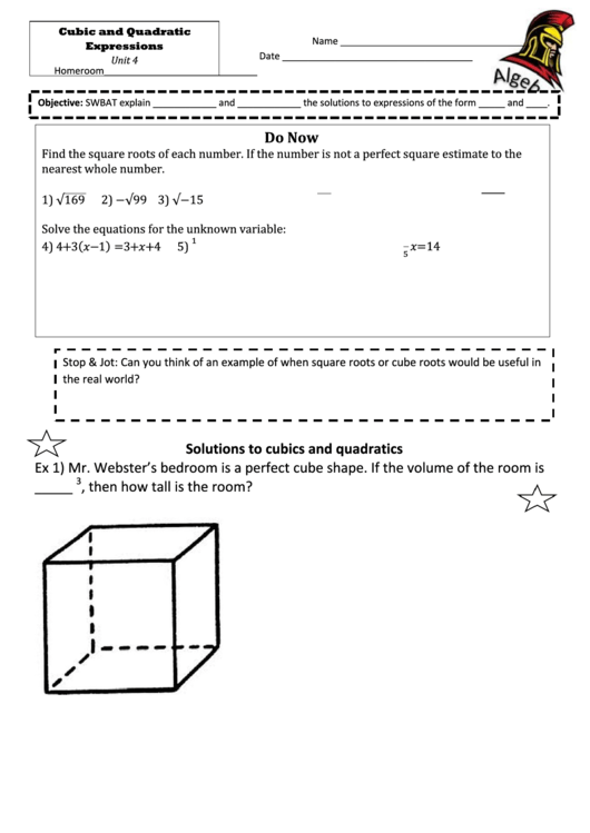 Cubic And Quadratic Expressions Printable pdf