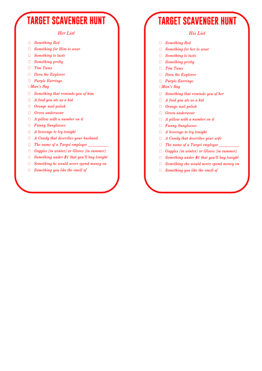 Target Scavenger Hunt (Her List/his List) Printable pdf