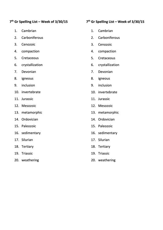 7th Grade Spelling Worksheets
