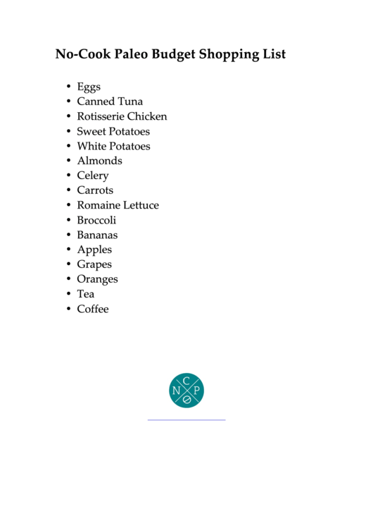 No-Cook Paleo Budget Shopping List Template Printable pdf
