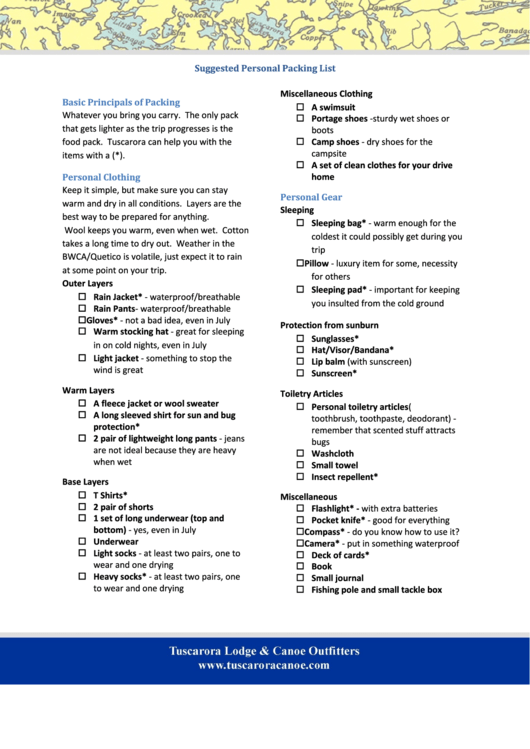 Suggested Personal Packing List Printable pdf