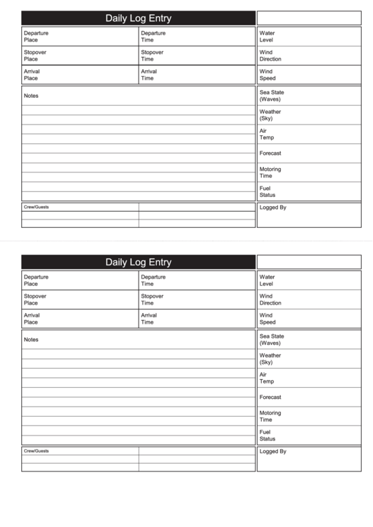 Daily Sailing Log Template Printable pdf