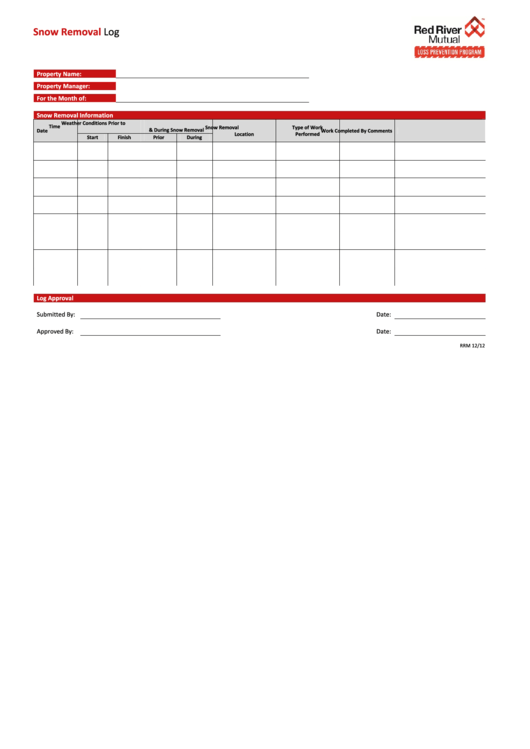 Printable Excel Snow Removal Log Sheet Template