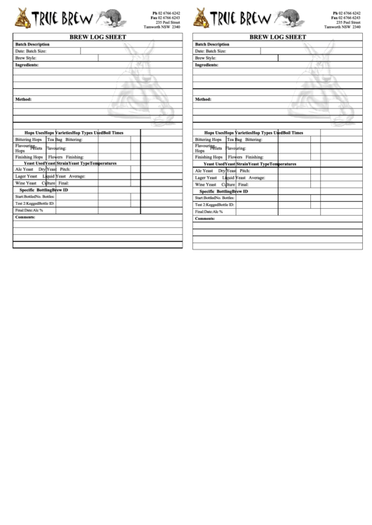 Brew Log Sheet Printable pdf