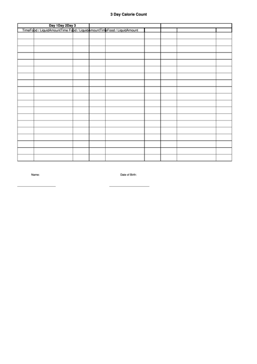 3 Day Calorie Count Printable pdf