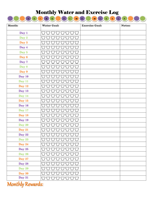 Monthly Water And Exercise Log Template Printable pdf