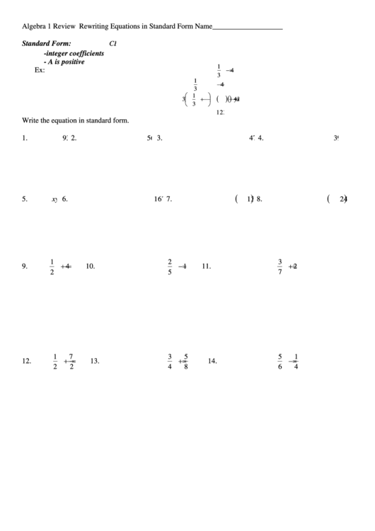 Rewriting Equations In Standard Form Printable pdf