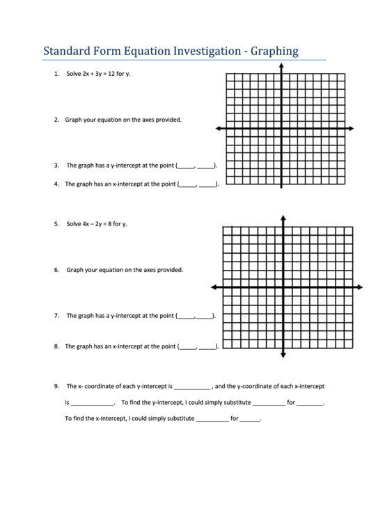 Standard Form Equation Investigation - Graphing Printable pdf