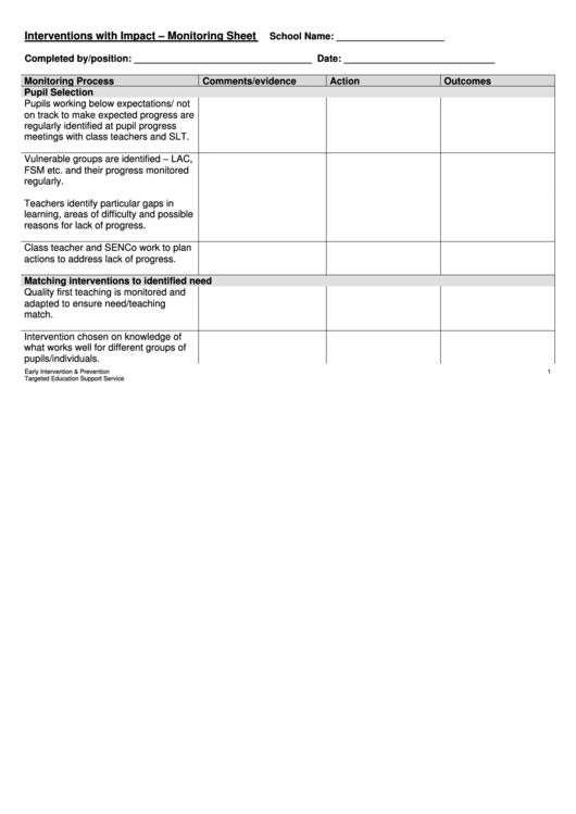 Interventions With Impact - Monitoring Sheet Printable pdf