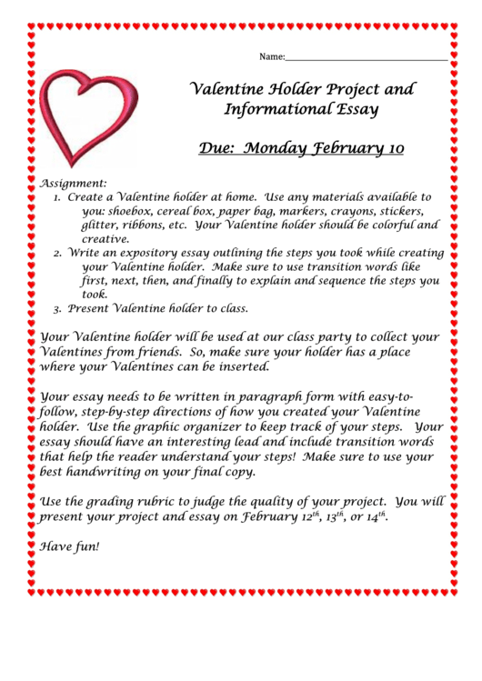 Valentine Holder Project Activity Set Printable pdf