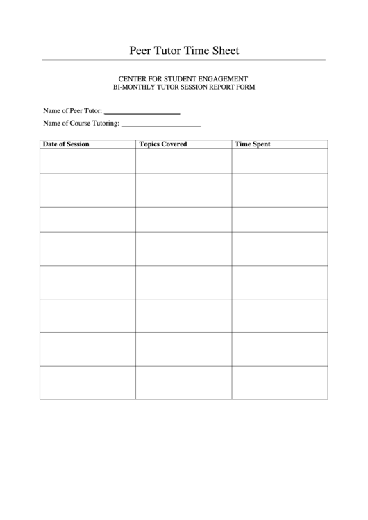 Peer Tutor Time Sheet Printable pdf