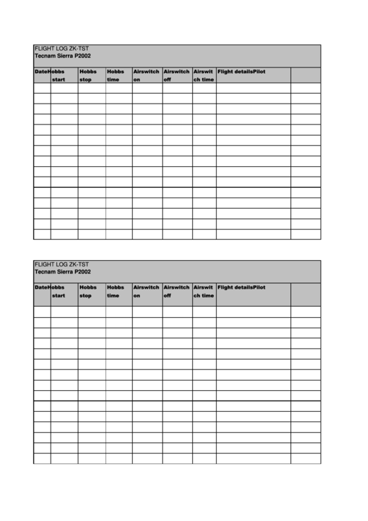 Flight Log Zk-Tst Printable pdf