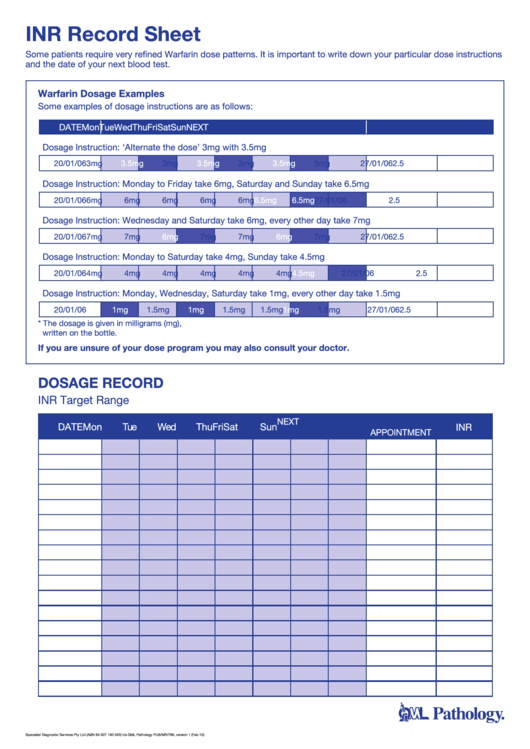 Inr Record Sheet Printable pdf