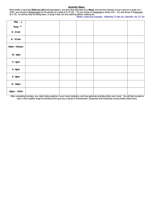 Activity Diary Printable Pdf Download
