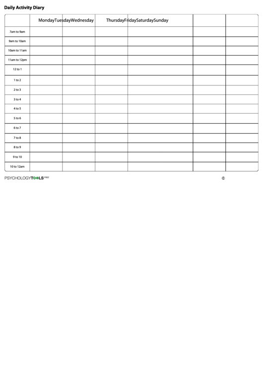 Daily Activity Diary Template
