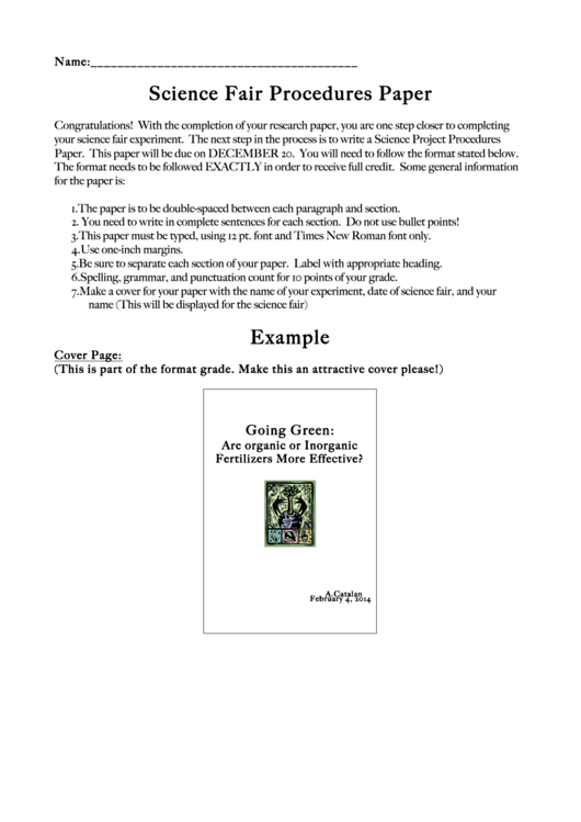 Science Fair Procedures Paper - Sample Printable pdf