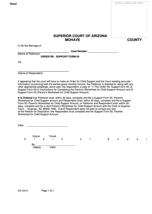Fillable Support Form 50 - Superior Court Of Arizona Mohave County Printable pdf