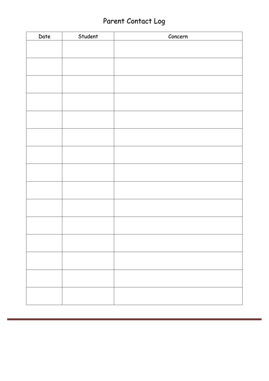 Parent Contact Log (Blank) Printable pdf