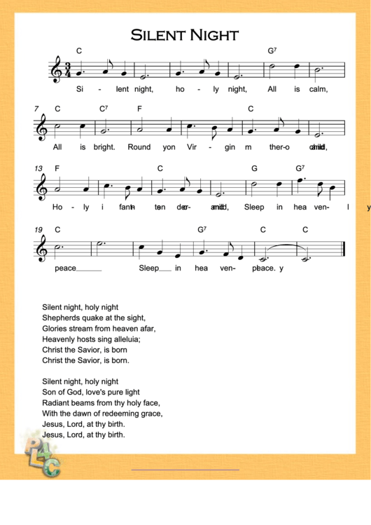 Silent Night Sheet Music (With Lyrics) printable pdf download