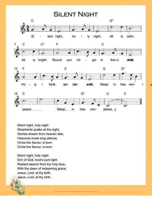 Silent Night Sheet Music (With Lyrics) Printable pdf