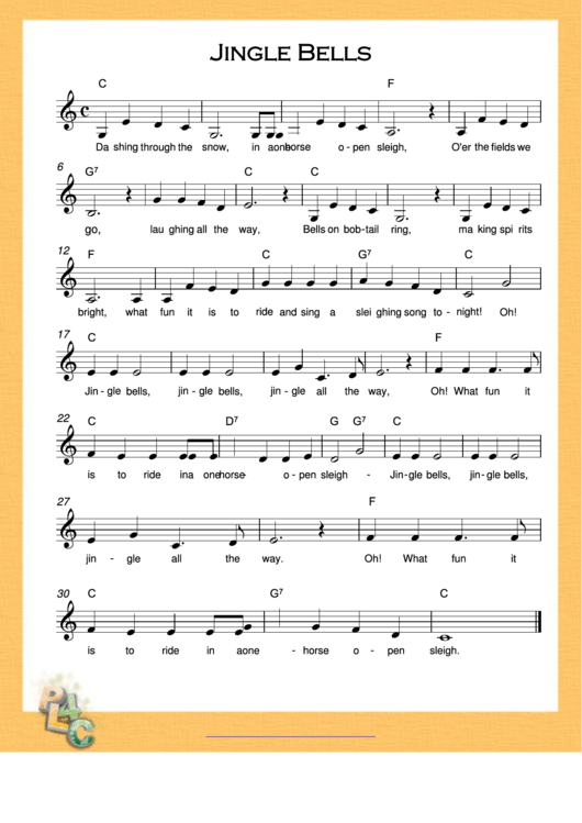 Jingle Bells C Major (With Lyrics) printable pdf download