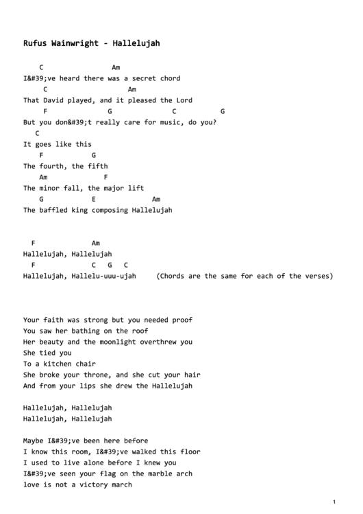 Rufus Wainwright - Hallelujah Printable pdf