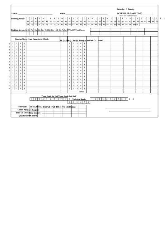 Basketball Scoresheet Printable pdf