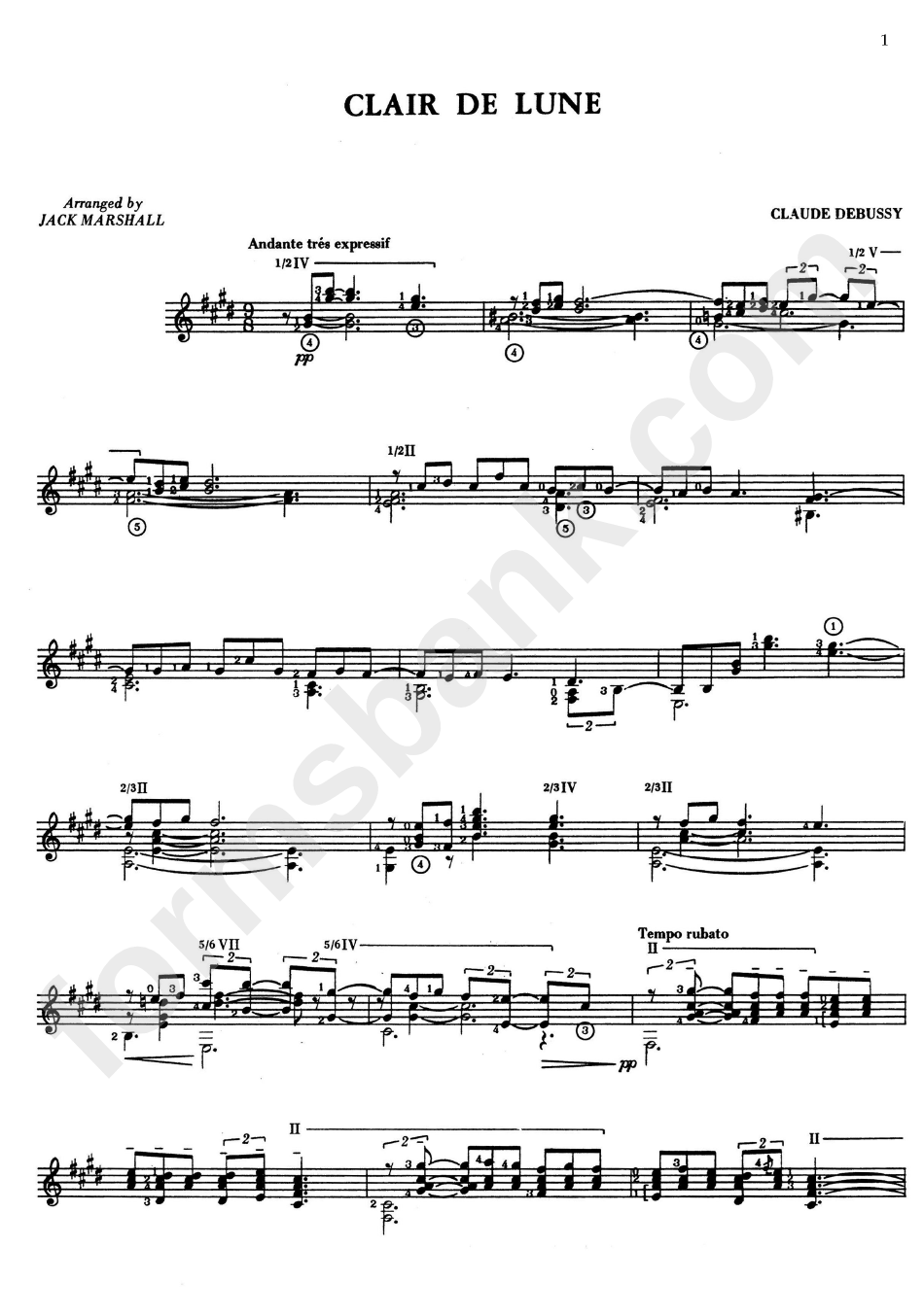 Claude Debussy Clair De Lune Sheet Music Printable Pdf Download