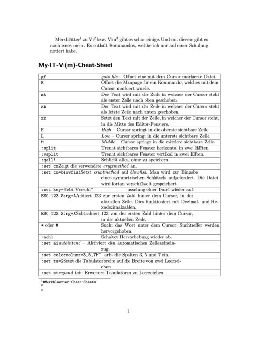 Vim Cheat Sheet German Printable pdf
