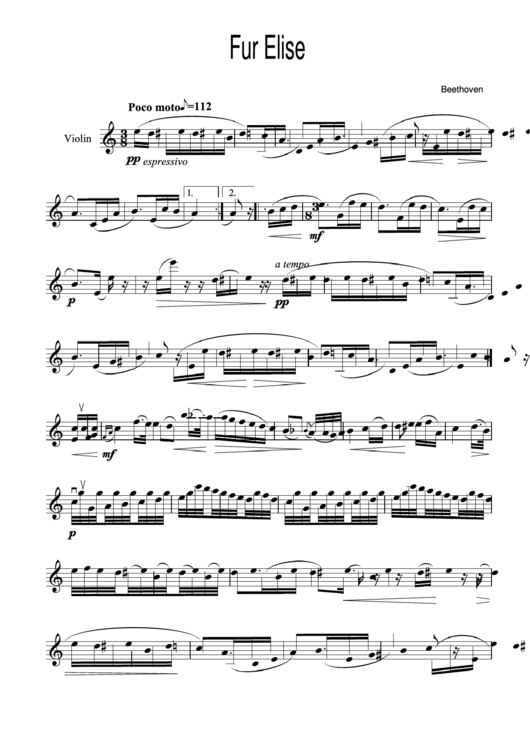 Fur Elise - Violin Printable pdf