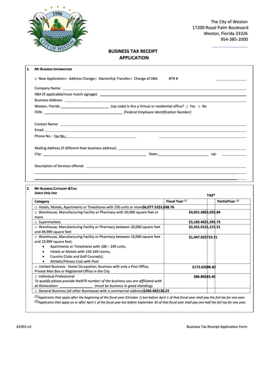 Fillable Business Tax Receipt Application Printable pdf