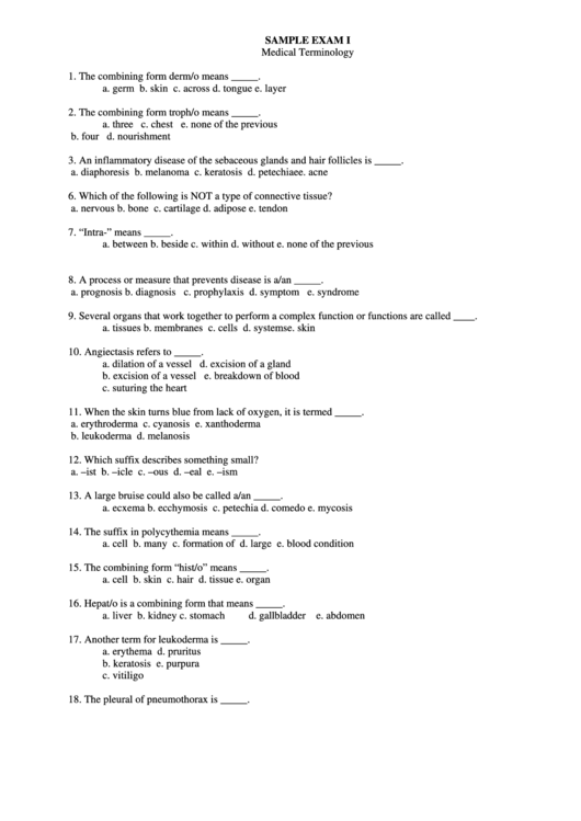 Medical Terminology Worksheet Printable pdf
