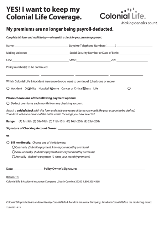 Colonial Port-Conversion Form - Collateral Benefits Group Printable pdf